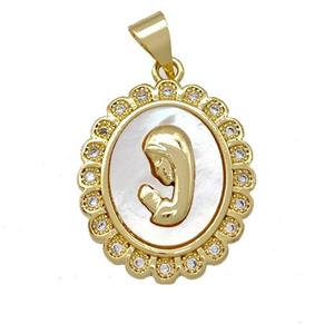 Girls Prayer Copper Oval Pendant Pave Shell Zirconia 18K Gold Plated, approx 17-20mm [FN42025]