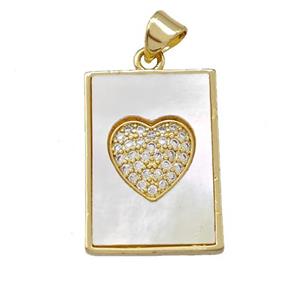 Copper Rectangle Pendant Pave Shell Zirconia Heart 18K Gold Plated, approx 15-22mm [FN42028]