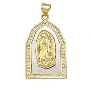 Jesus Charms Copper Pendant Pave Shell Zirconia 18K Gold Plated, approx 18-28mm [FN42029]