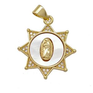 Jesus Charms Copper Pendant Pave Shell Zirconia 18K Gold Plated, approx 20mm [FN42036]