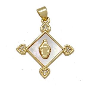 Jesus Charms Copper Pendant Pave Shell Zirconia 18K Gold Plated, approx 23mm [FN42037]