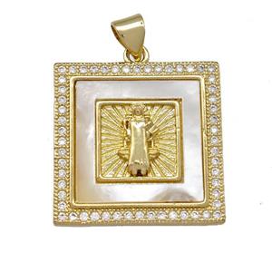 Jesus Charms Copper Square Pendant Pave Shell Zirconia 18K Gold Plated, approx 22x22mm [FN42042]