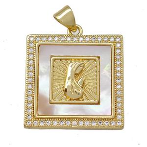 Virgin Mary Prayer Copper Square Pendant Pave Shell Zirconia 18K Gold Plated, approx 22x22mm [FN42044]