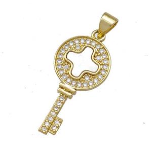 Copper Key Pendant Pave Shell Zirconia 18K Gold Plated, approx 13-25mm [FN42045]