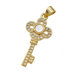 Copper Key Pendant Pave Shell Zirconia 18K Gold Plated, approx 13-25mm [FN42050]