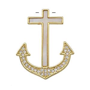 Copper Anchor Pendant Pave SHell Zirconia 18K Gold Plated, approx 25-30mm [FN42053]