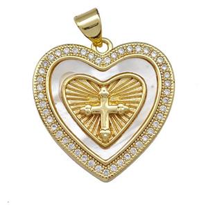 Copper Heart Pendant Pave Shell Zirconia Cross 18K Gold Plated, approx 22mm [FN42056]