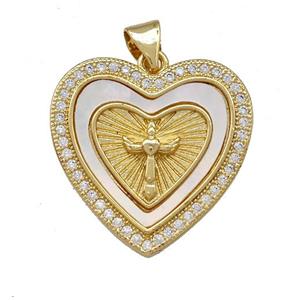 Copper Heart Pendant Pave Shell Zirconia Cross 18K Gold Plated, approx 22mm [FN42057]