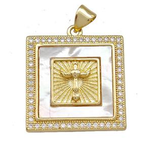 Copper Square Pendant Pave Shell Zirconia Cross 18K Gold Plated, approx 22x22mm [FN42066]