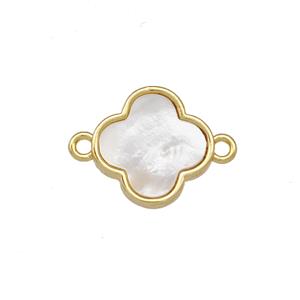 Copper Clover Connector Pave Shell 18K Gold Plated, approx 12.5mm [FN42071]