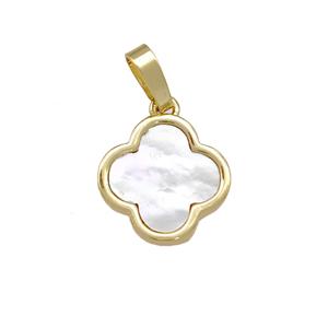 Copper Clover Pendant Pave Shell 18K Gold Plated, approx 12.5mm [FN42072]
