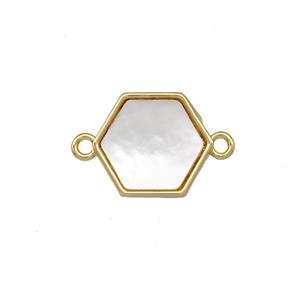 Copper Hexagon Connector Pave Shell 18K Gold Plated, approx 12mm [FN42075]