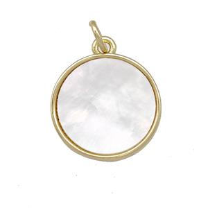 Copper Circle Pendant Pave Shell 18K Gold Plated, approx 15.5mm [FN42082]
