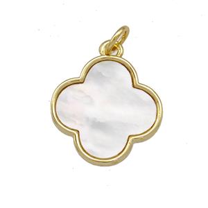 Copper Clover Pendant Pave Shell 18K Gold Plated, approx 16mm [FN42084]