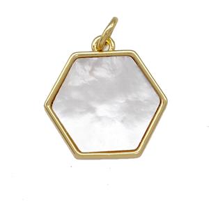 Copper Hexagon Pendant Pave Shell 18K Gold Plated, approx 15-17mm [FN42085]