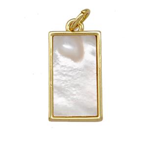 Copper Rectangle Pendant Pave Shell 18K Gold Plated, approx 10-17mm [FN42086]