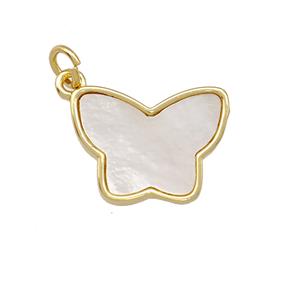 Copper Butterfly Pendant Pave Shell 18K Gold Plated, approx 13-17mm [FN42089]