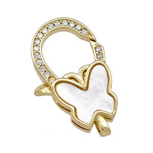 Copper Lobster Clasp Pave Shell Zirconia Butterfly 18K Gold Plated, approx 14-22mm [FN42091]