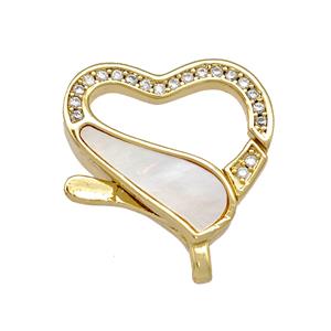 Copper Lobster Clasp Pave Shell Zirconia Heart 18K Gold Plated, approx 18-20mm [FN42092]