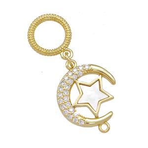 Copper Moon Star Pendant Pave Shell Zirconia 18K Gold Plated, approx 11mm, 14-15mm [FN42094]