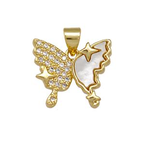 Copper Butterfly Pendant Pave Shell Zirconia 18K Gold Plated, approx 14-16mm [FN42095]