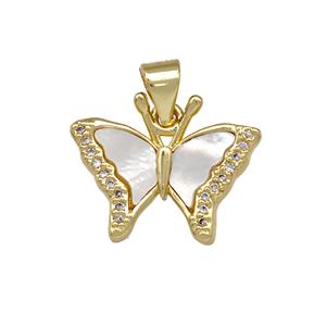 Copper Butterfly Pendant Pave Shell Zirconia 18K Gold Plated, approx 14-18mm [FN42096]