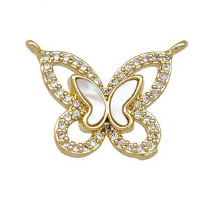 Copper Butterfly Pendant Pave Shell Zirconia 2loops 18K Gold Plated, approx 14-17mm [FN42098]
