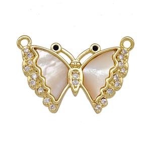 Copper Butterfly Pendant Pave Shell Zirconia 2loops 18K Gold Plated, approx 14-22mm [FN42099]