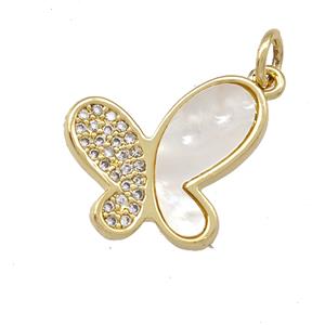 Copper Butterfly Pendant Pave Shell Zirconia 18K Gold Plated, approx 15-17mm [FN42100]
