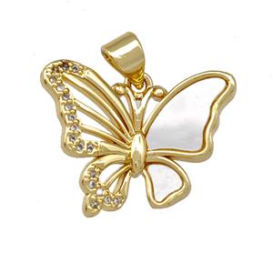 Copper Butterfly Pendant Pave Shell Zirconia 18K Gold Plated, approx 15-20mm [FN42102]