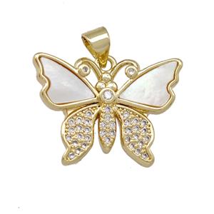 Copper Butterfly Pendant Pave Shell Zirconia 18K Gold Plated, approx 16-23mm [FN42103]
