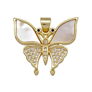 Copper Butterfly Pendant Pave Shell Zirconia 18K Gold Plated, approx 20-22mm [FN42104]
