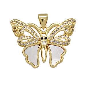 Copper Butterfly Pendant Pave Shell Zirconia 18K Gold Plated, approx 20-25mm [FN42105]