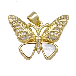 Copper Butterfly Pendant Pave Shell Zirconia 18K Gold Plated, approx 18-24mm [FN42106]