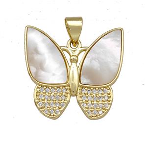 Copper Butterfly Pendant Pave Shell Zirconia 18K Gold Plated, approx 20mm [FN42107]