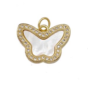 Copper Butterfly Pendant Pave Shell Zirconia 18K Gold Plated, approx 13-18mm [FN42108]