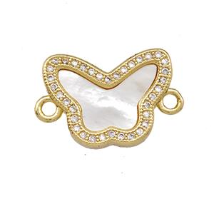 Copper Butterfly Connector Pave Shell Zirconia 18K Gold Plated, approx 13-18mm [FN42109]