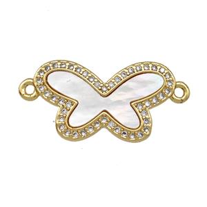 Copper Butterfly Connector Pave Shell Zirconia 18K Gold Plated, approx 12-20mm [FN42110]