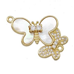 Copper Double Butterfly Connector Pave Shell Zirconia 18K Gold Plated, approx 18-25mm [FN42113]