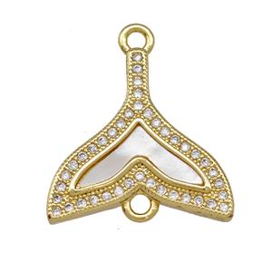 Copper Shark-tail Charms Connector Pave Shell Zirconia 18K Gold Plated, approx 18-19mm [FN42115]