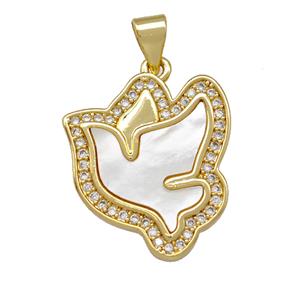 Copper Doves Pendant Pave Shell Zirconia Birds 18K Gold Plated, approx 18-20mm [FN42116]