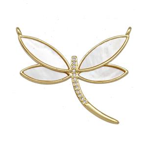 Copper Dragonfly Pendant Pave Shell Zirconia 2loops 18K Gold Plated, approx 25-30mm [FN42118]