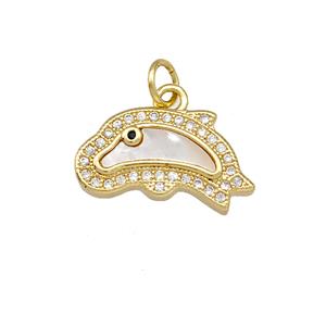 Copper Dolphin Charms Pendant Pave Shell Zirconia 18K Gold Plated, approx 10-18mm [FN42119]