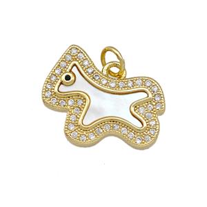 Copper Foal Charms Pendant Pave Shell Zirconia Horse 18K Gold Plated, approx 16-18mm [FN42121]