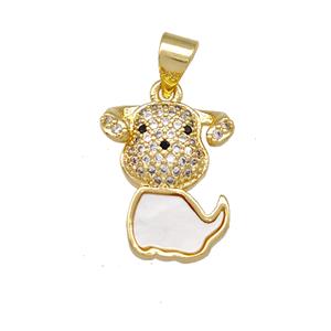 Copper Calf Charms Pendant Pave Shell Zirconia Bull 18K Gold Plated, approx 13-16mm [FN42123]