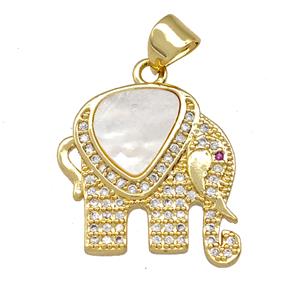 Copper Elephant Charms Pendant Pave Shell Zirconia 18K Gold Plated, approx 18mm [FN42125]