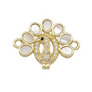 Copper Peafowl Charms Connector Pave Shell Zirconia 18K Gold Plated, approx 18-19mm [FN42127]