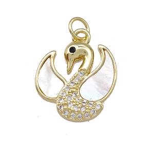 Copper Swan Pendant Pave Shell Zirconia 18K Gold Plated, approx 16mm [FN42128]