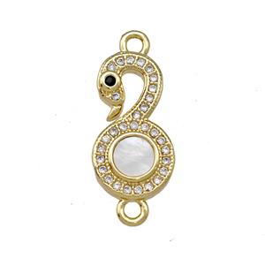 Copper Swan Connector Pave Shell Zirconia 18K Gold Plated, approx 10-18mm [FN42132]