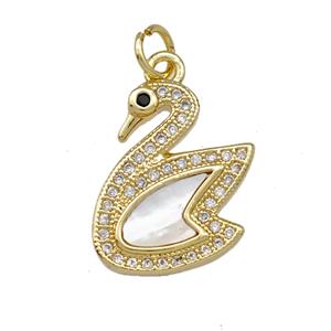 Copper Swan Pendant Pave Shell Zirconia 18K Gold Plated, approx 17mm [FN42133]